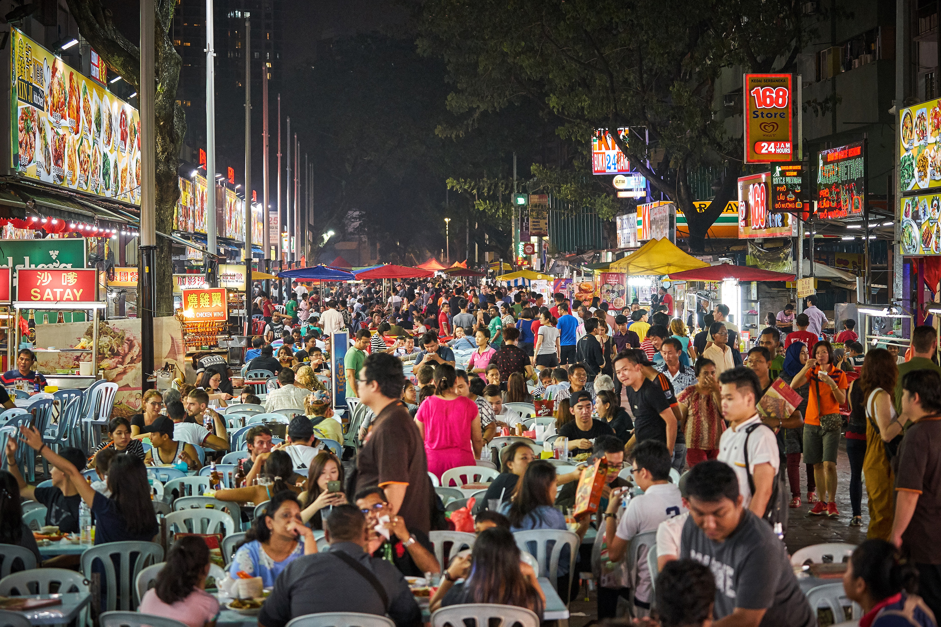 A busy food street in Malaysia
