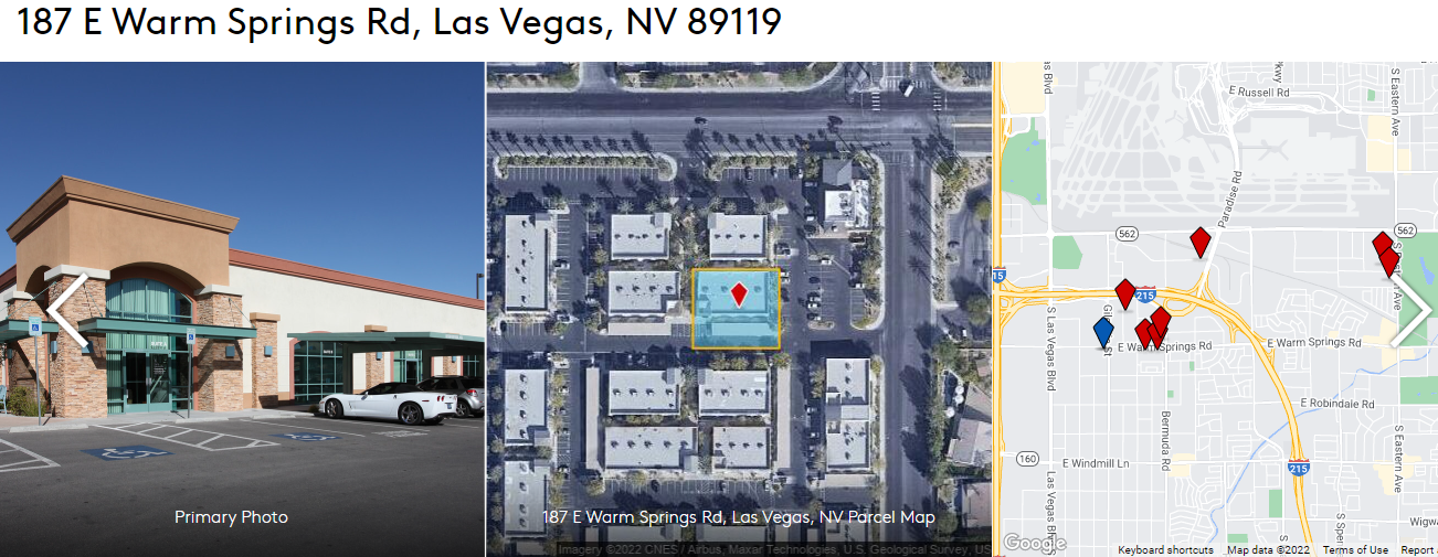 Primary photo, parcel map, and Google Maps for 187 E. Warm Springs Rd., Las Vegas, Nevada 89119