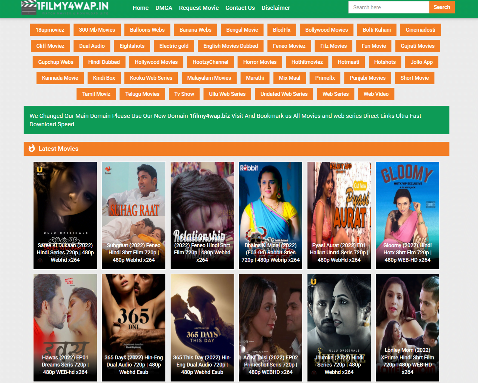 Filmy4wap.in website showcasing different movies and their posters