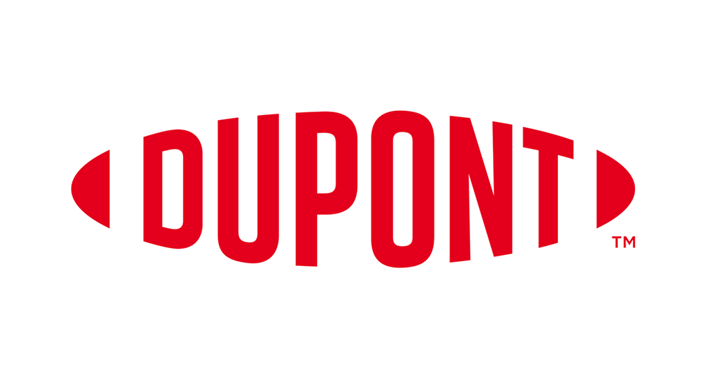 DuPont logo in red uppercase letters and elliptic wording effect against a white background