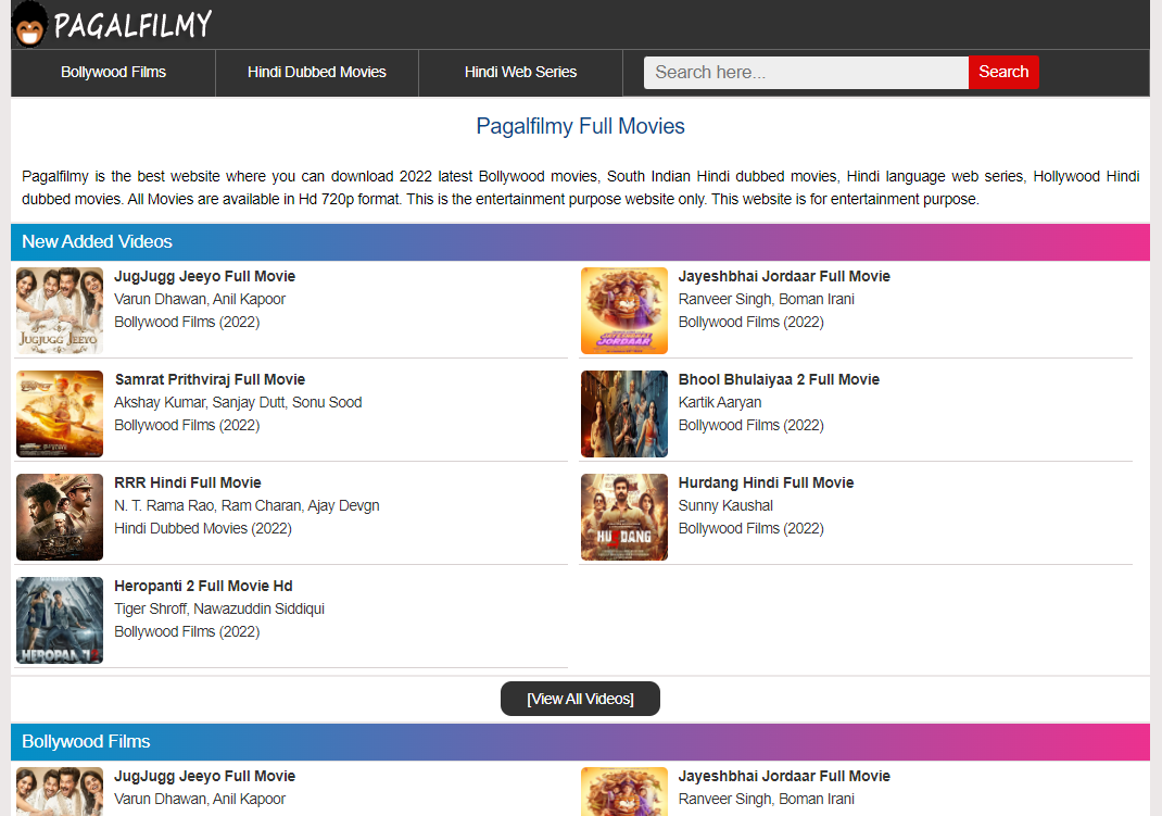 List of movies found at Pagalfilmy