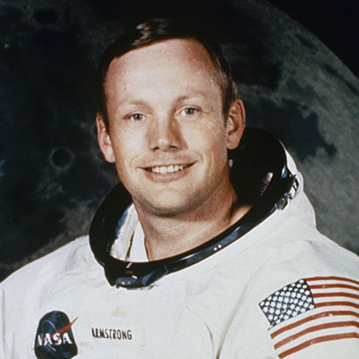 Neil Armstrong official NASA portrait wearing a spacesuit