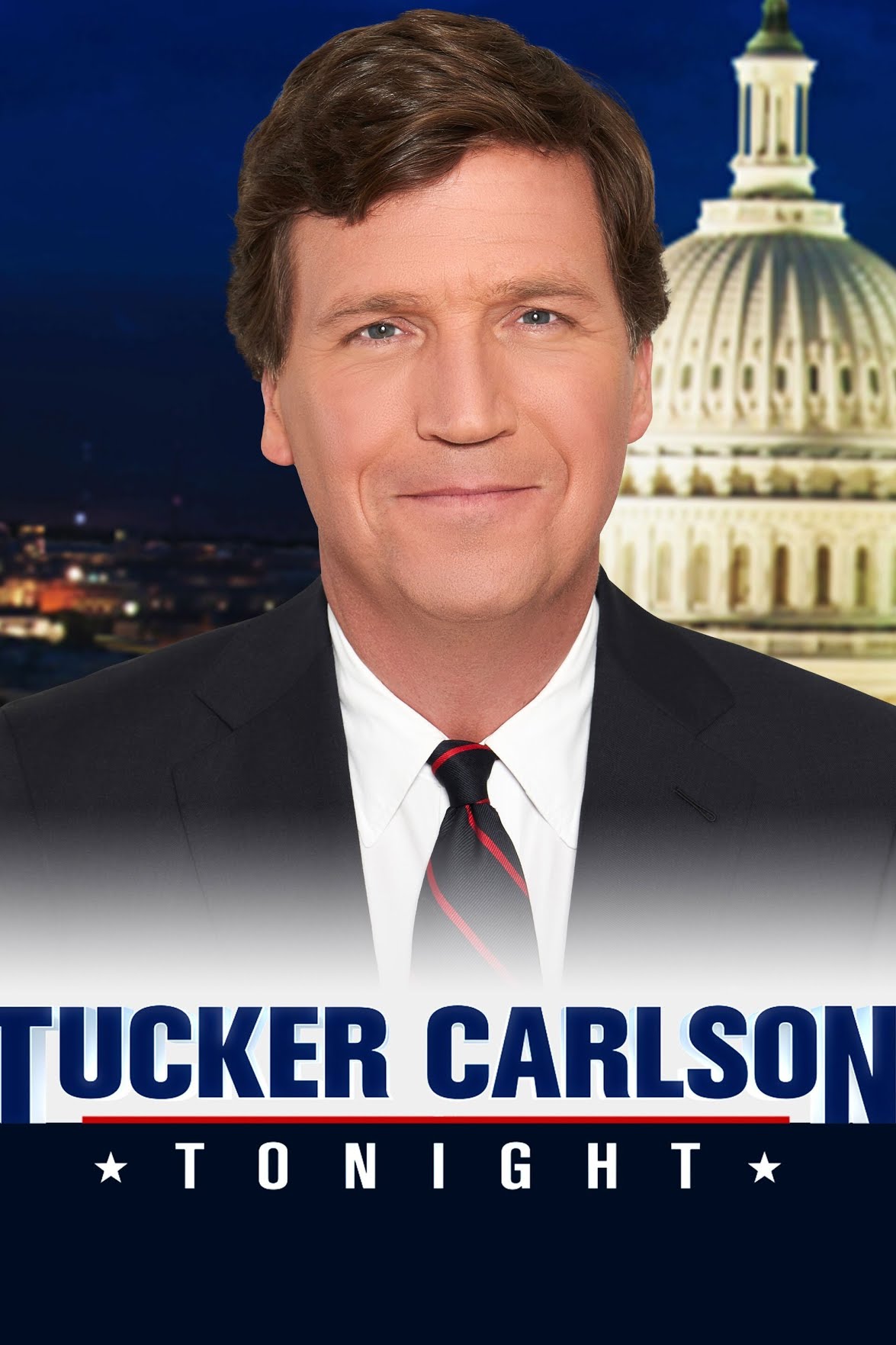 Tucker Carlson in the banner picture of his show
