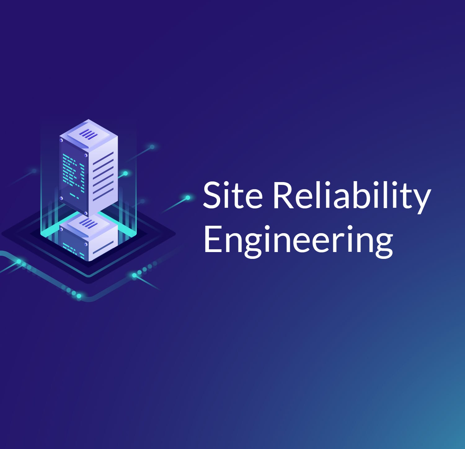 Site Reliability Engineering written on blue background and chip on the other side of the picture