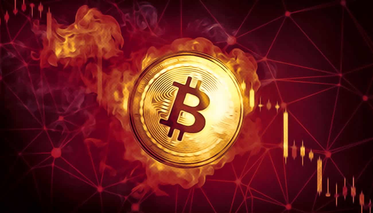Bitcoin in front of a red background