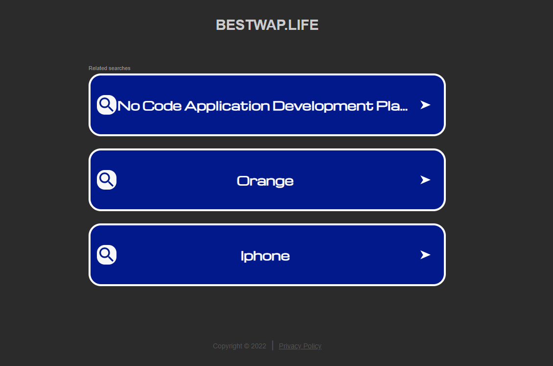 BestWap.life showing three main categories, ‘no code application platform,’ ‘orange’ and ‘iPhone’