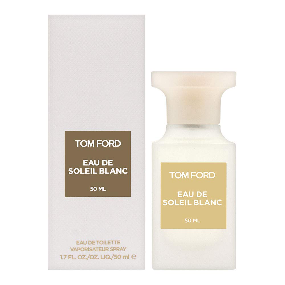 Tom Ford Soleil Blanc white and golden-themed bottle