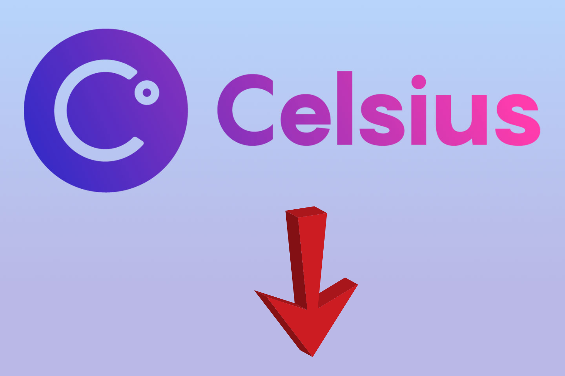 Celcius' logo features a red arrow pointing downward, indicating that Celsius is falling