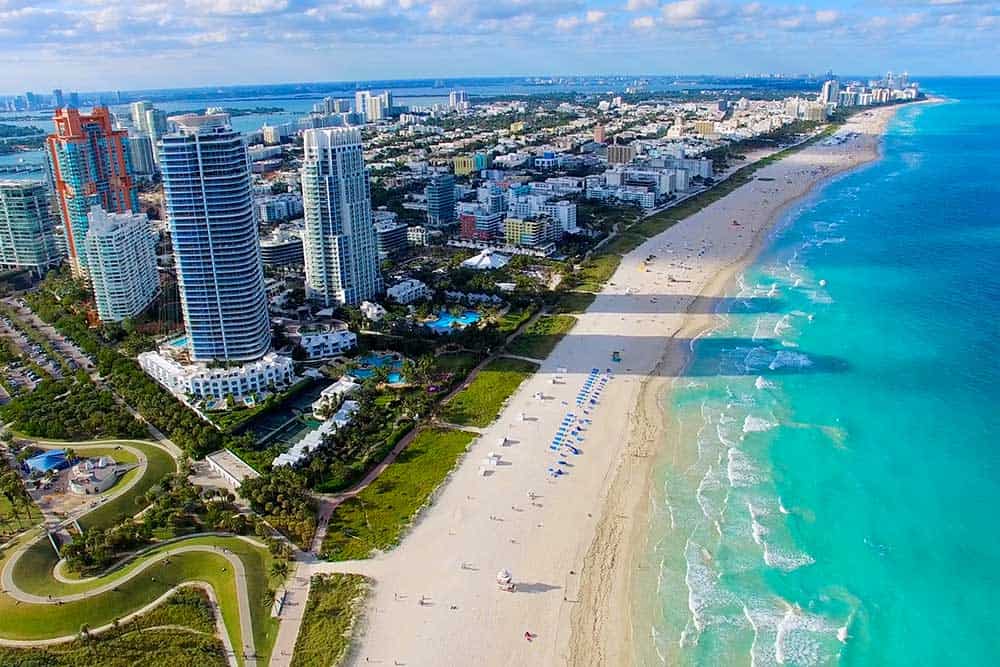 An aerial view of Miami's beachside