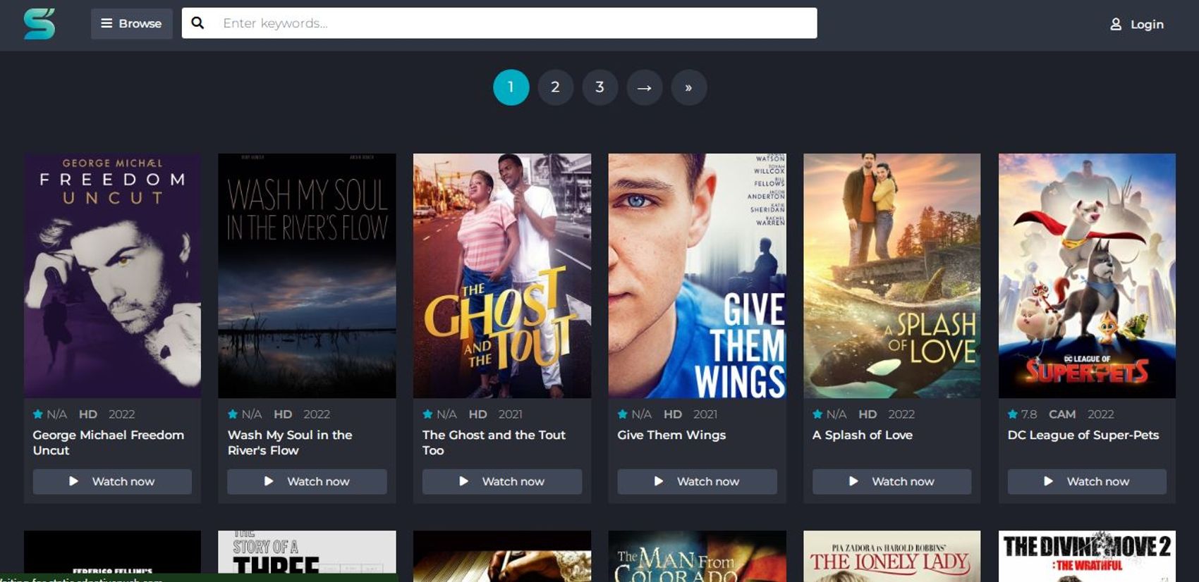 Available movies that can be streamed for free in SFlix website