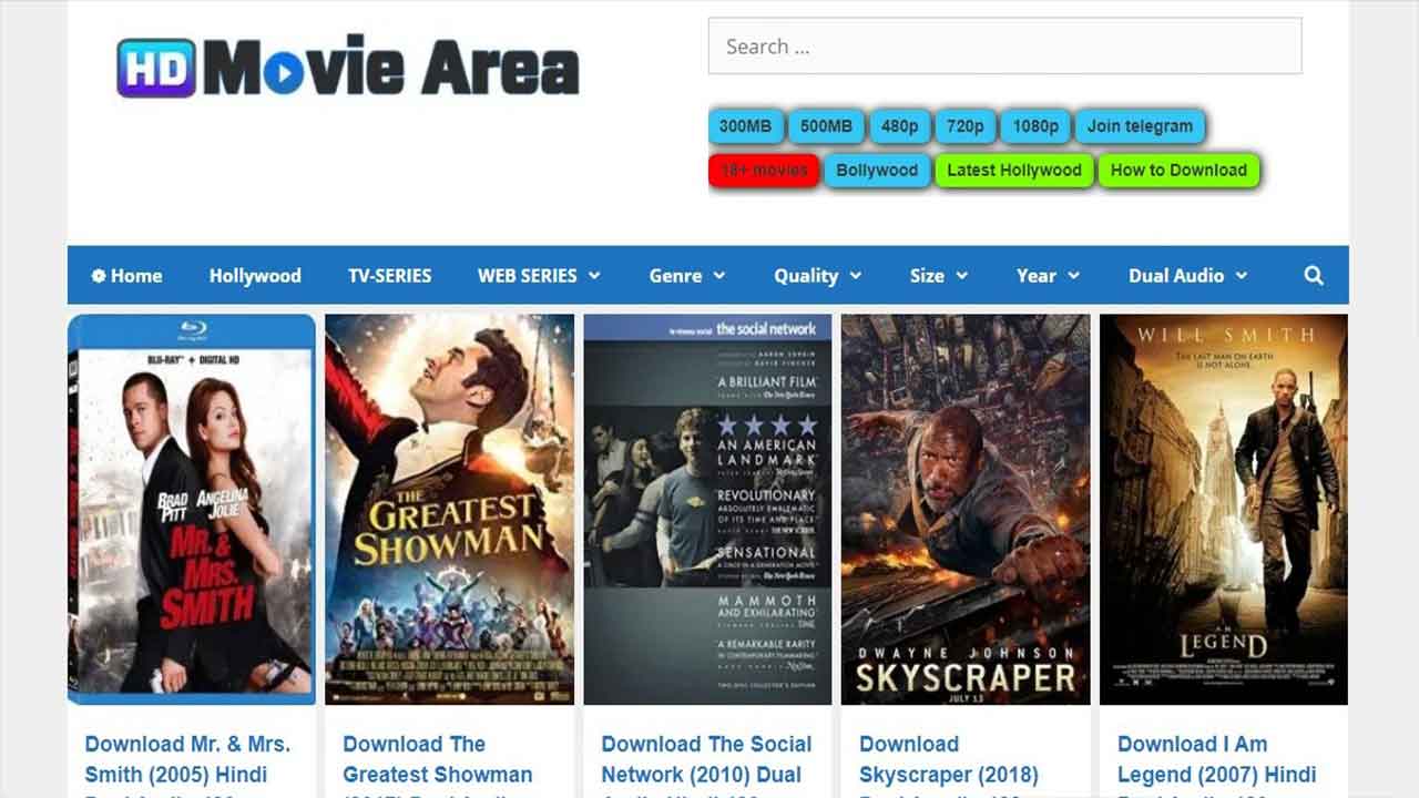 Homepage of hd movie area website