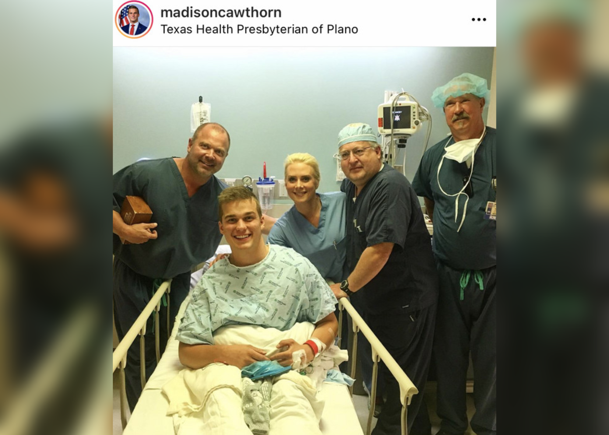On July 19, 2016, Madison Cawthorn shared a photo of him in the hospital with his medical staff
