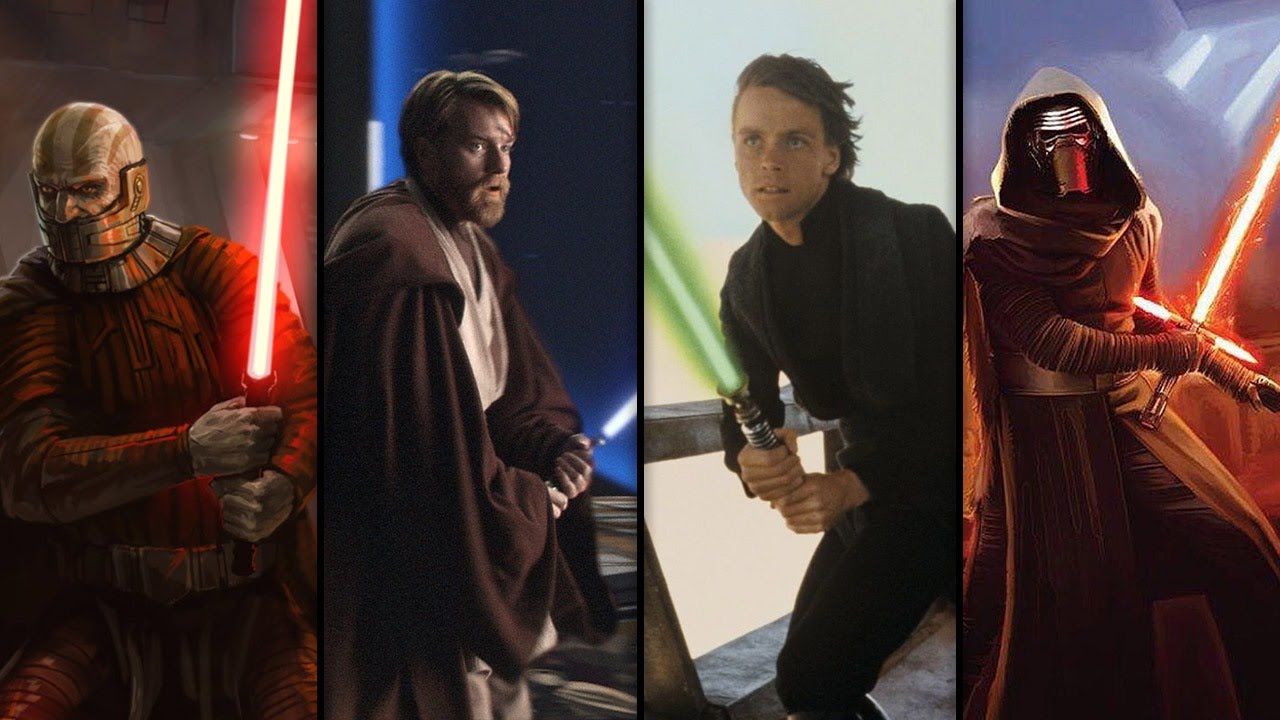 Four different types of lightsabers from Star Wars