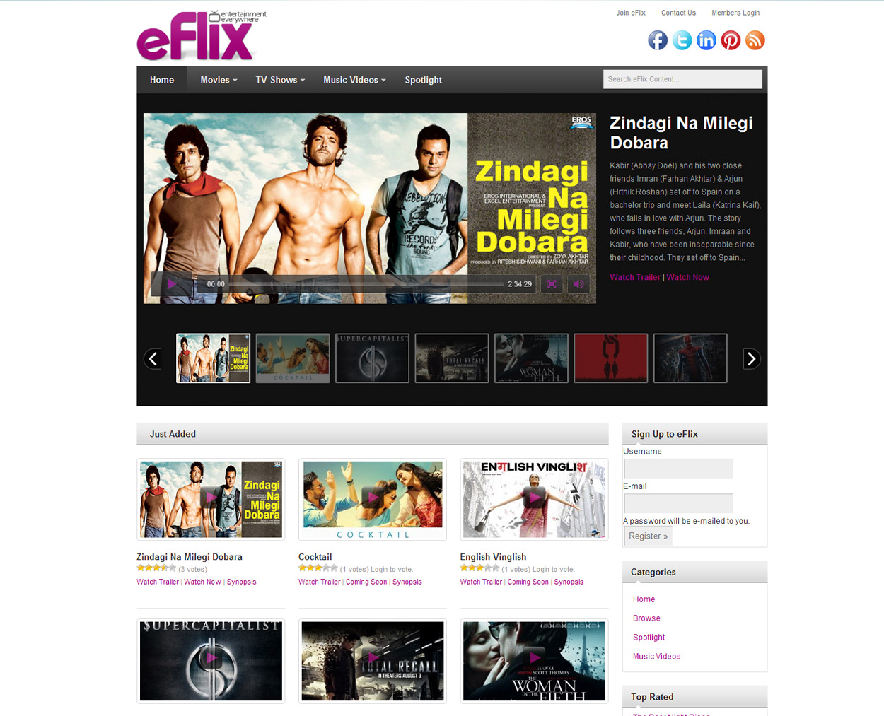 Eflix homepage