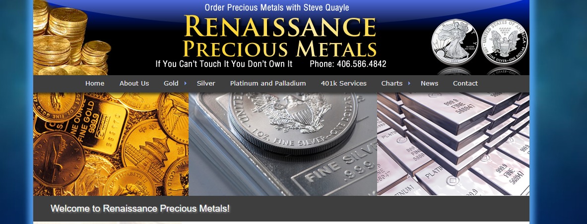 Screenshot of webpage informing readers stevequayle.com buys and sells precious metals like gold