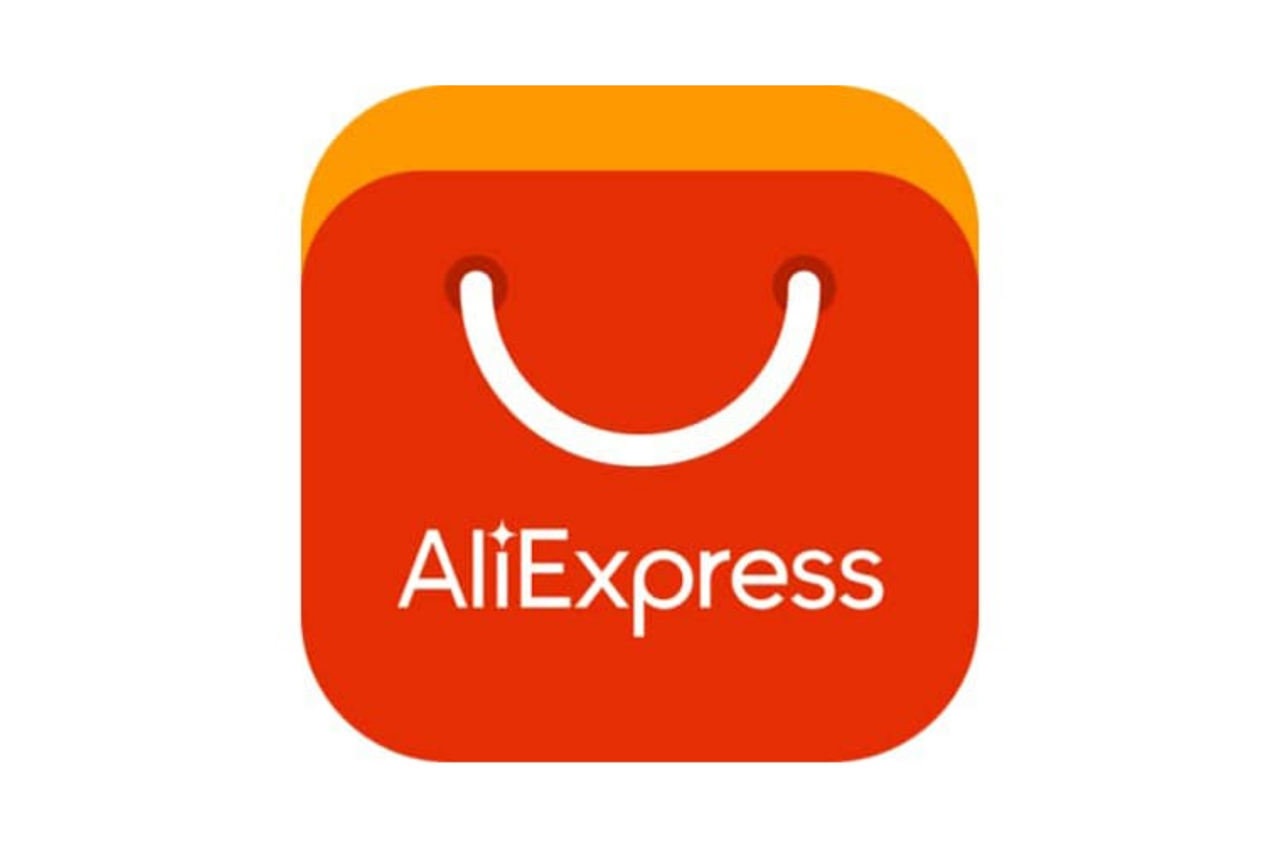 AliExpress's logo with a yellow and orange bag and a white holder