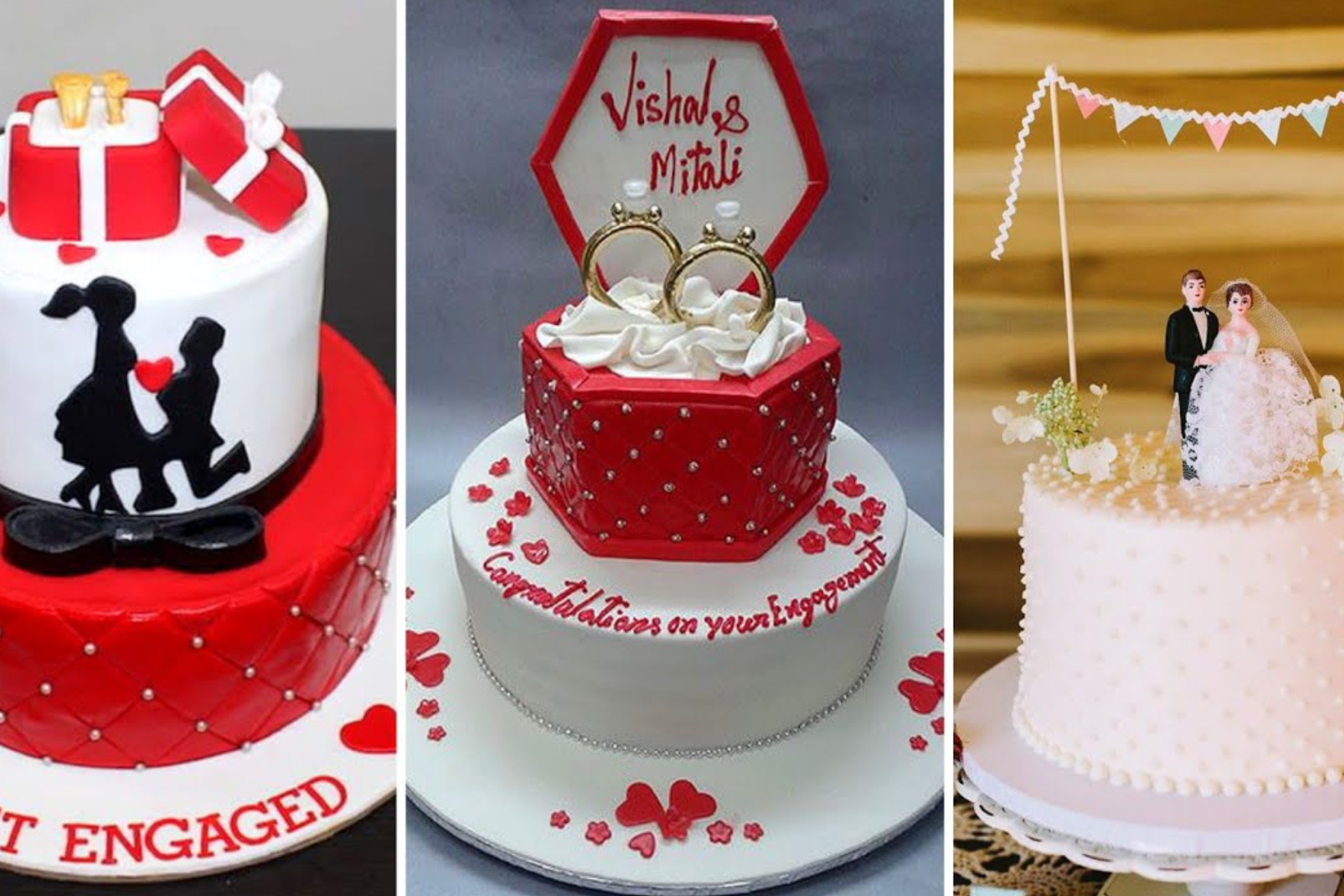 Three different trendy wedding cakes