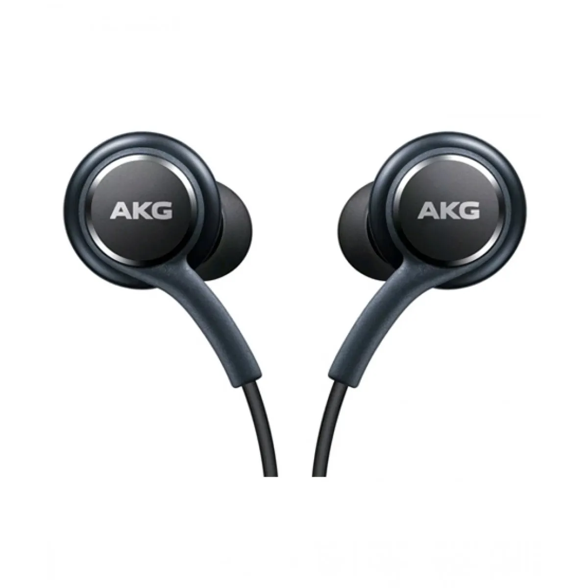Grey and black Samsung earbuds tuned by AKG