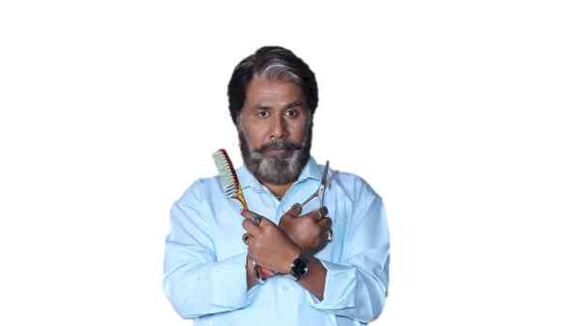 Ashok Lokhande Posing With A Comb And Scissors