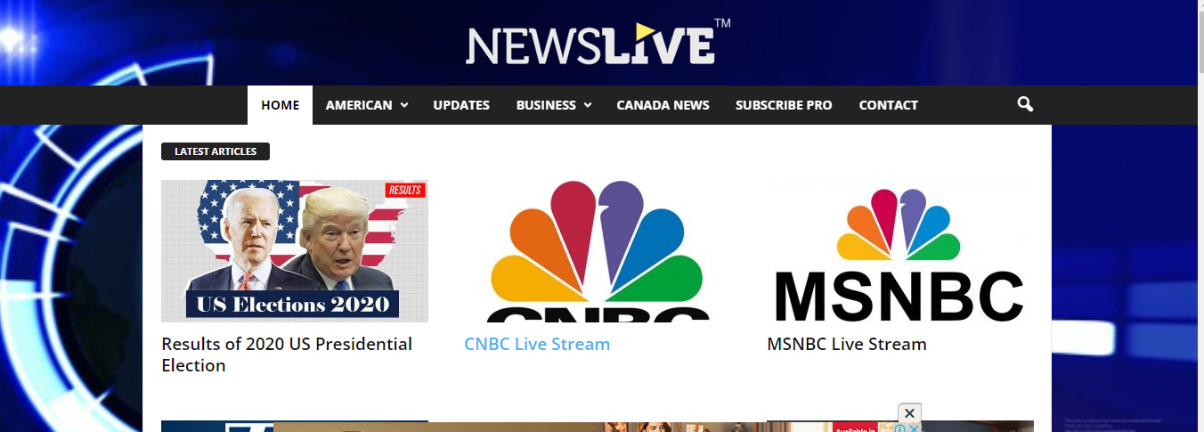 Screenshot of Livenewsnow website