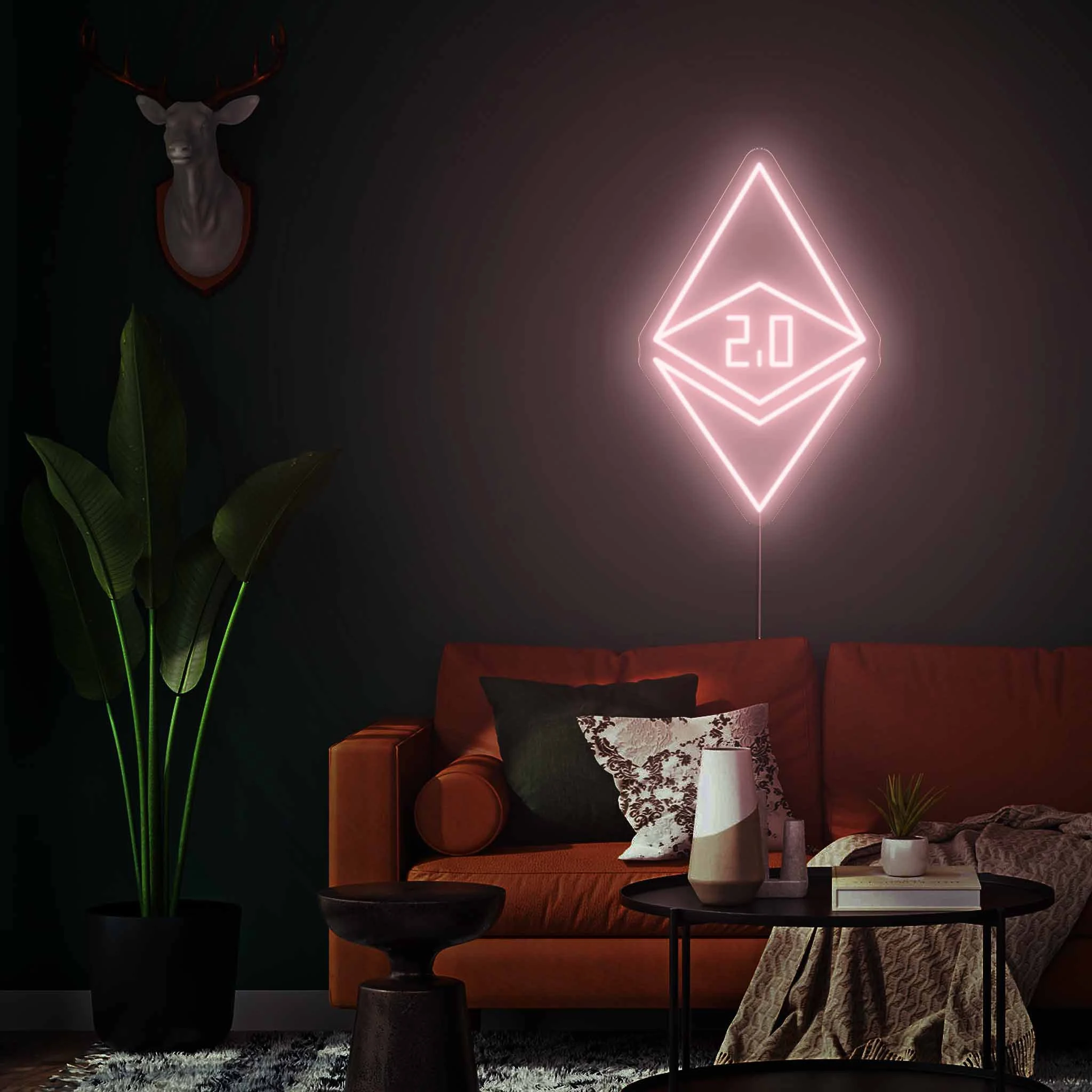 An Ethereum neon sign displayed on the wall