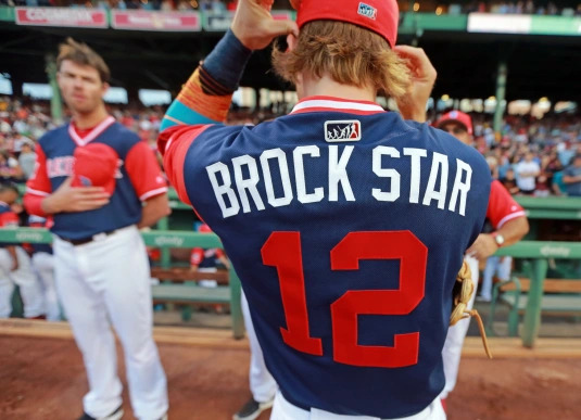 Brock Holt wearing his MLB number 12 uniform with his nickname Brock Star