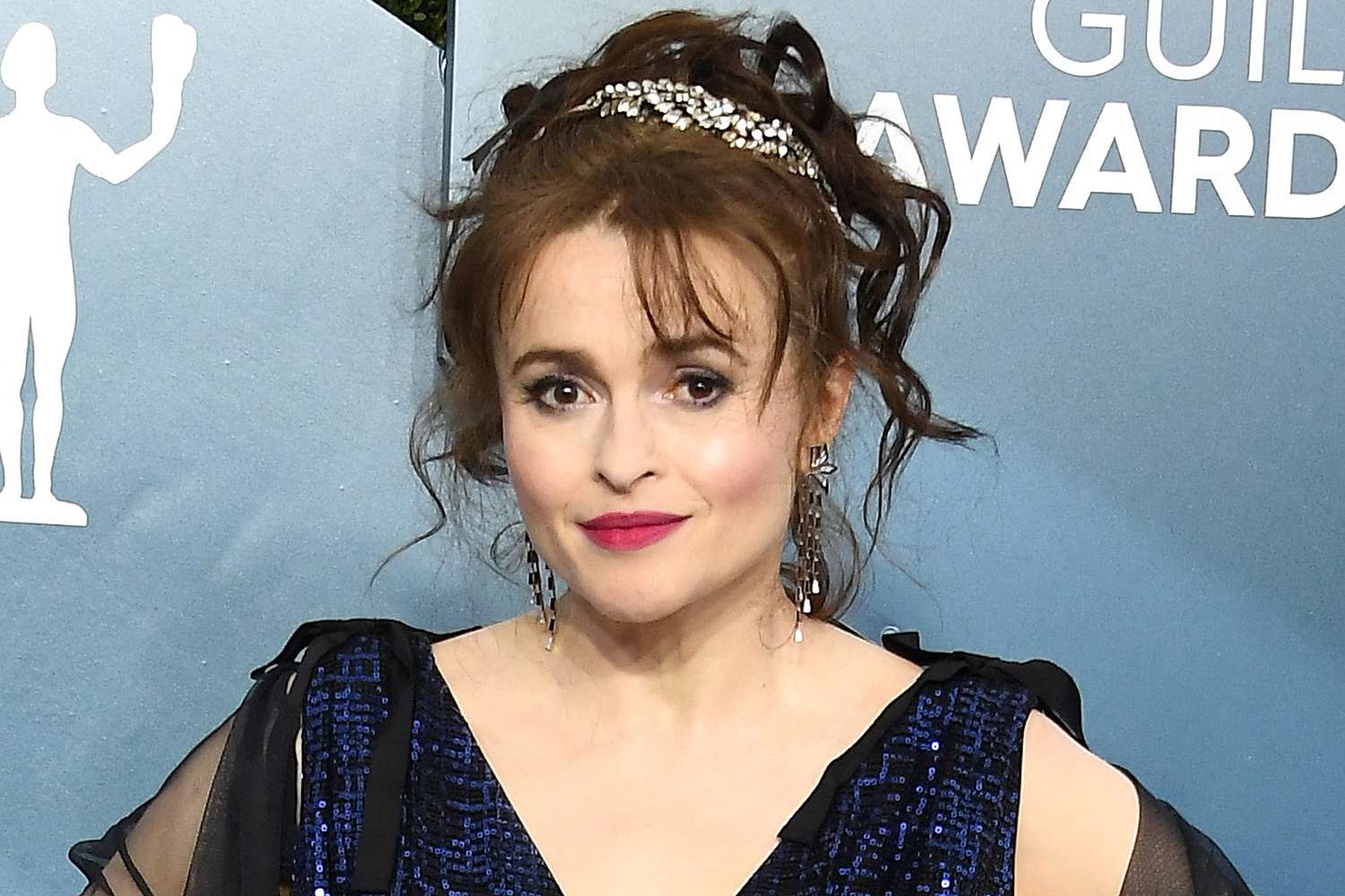 Helena Bonham Carter wearing a sequin blue dress