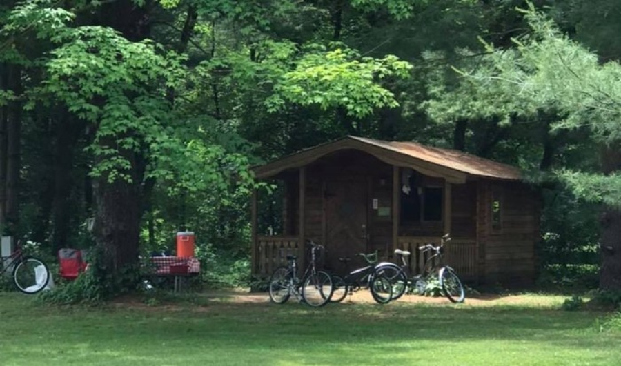 Cycles near a hut in Mohican State Park