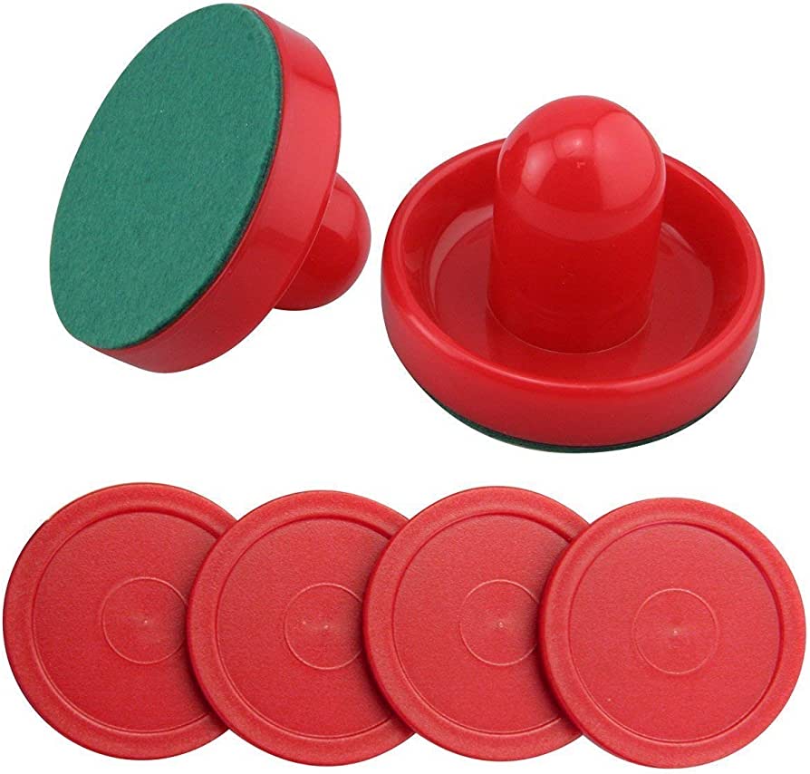 Red and green Air Hockey pucks