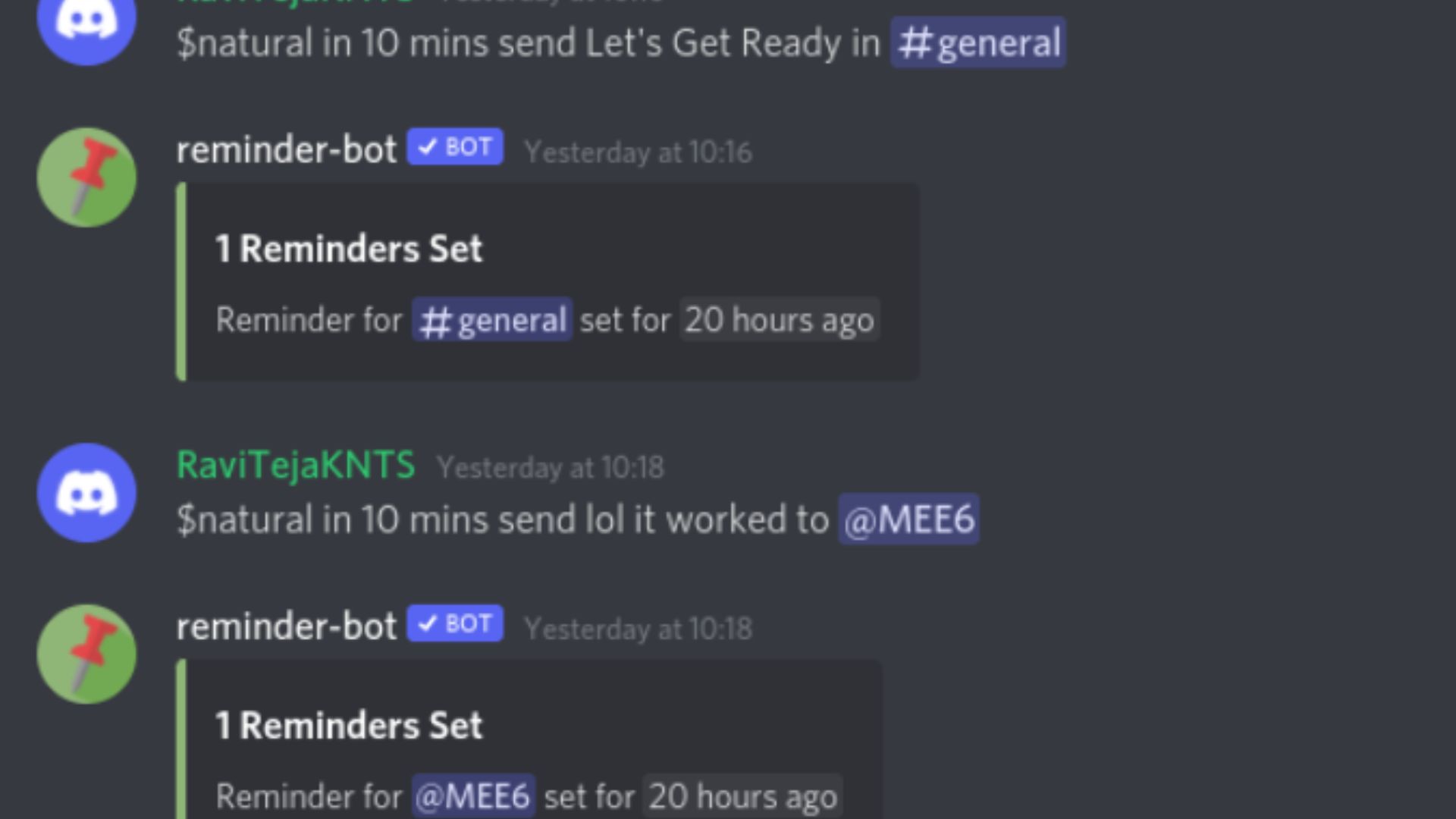 Reminder Bot Conversation