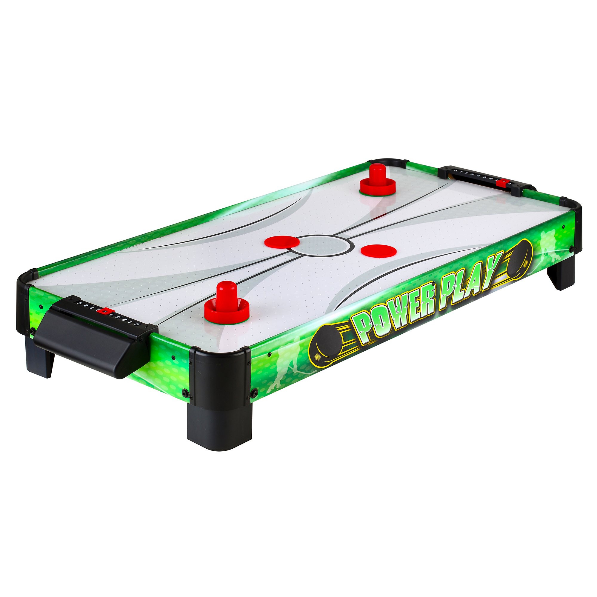 Green and black Hathaway Power Play 40-inch Tabletop Air Hockey Table