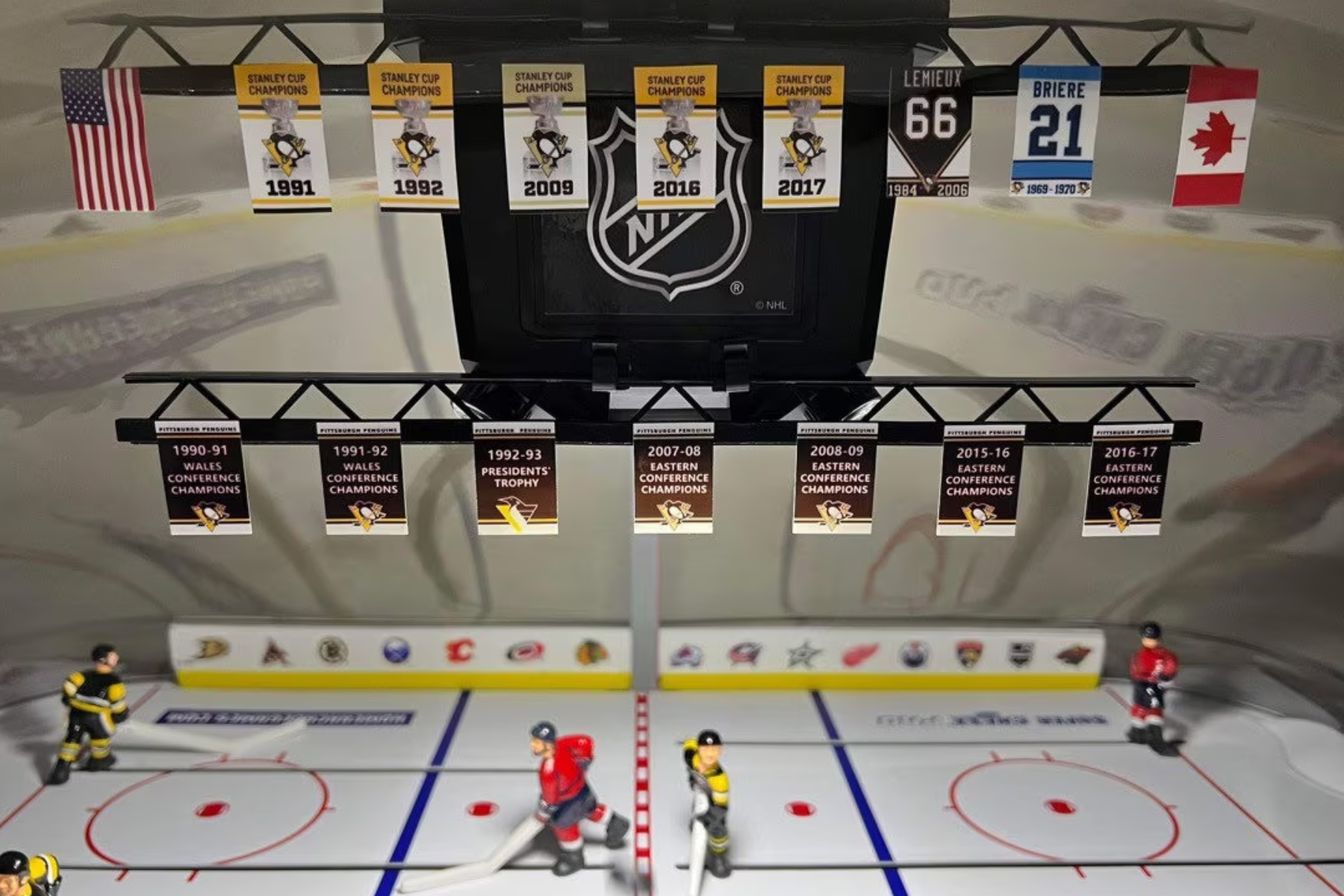 The inside view of Bubble Hockey