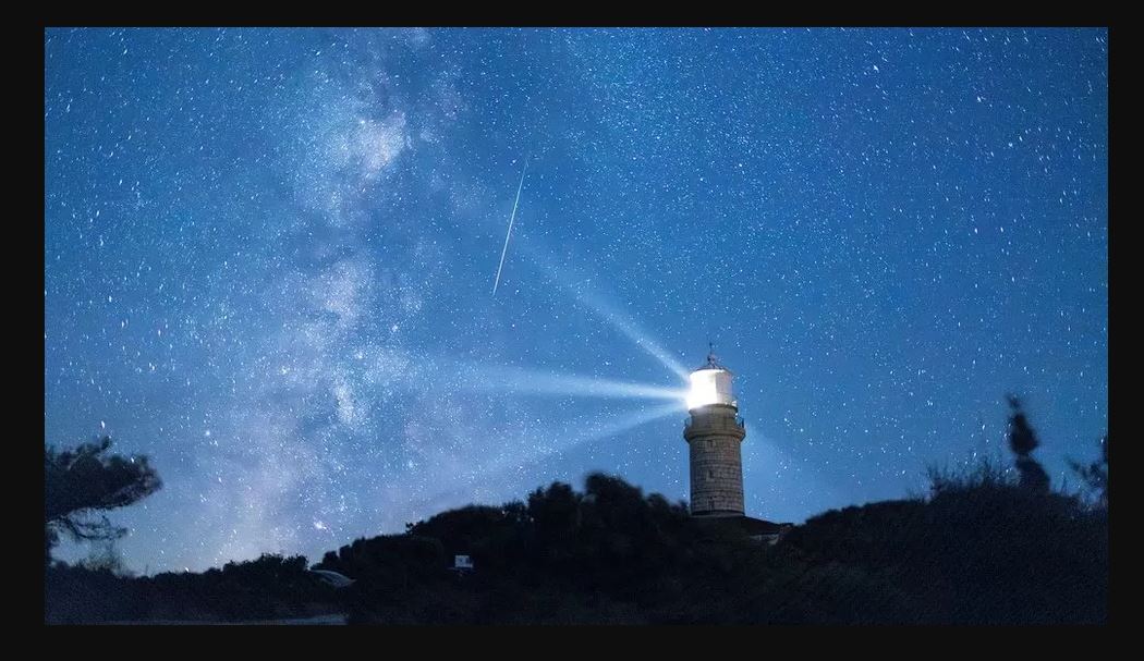 A shooting star near a lighthouse of the island of Lastovo in Croatia