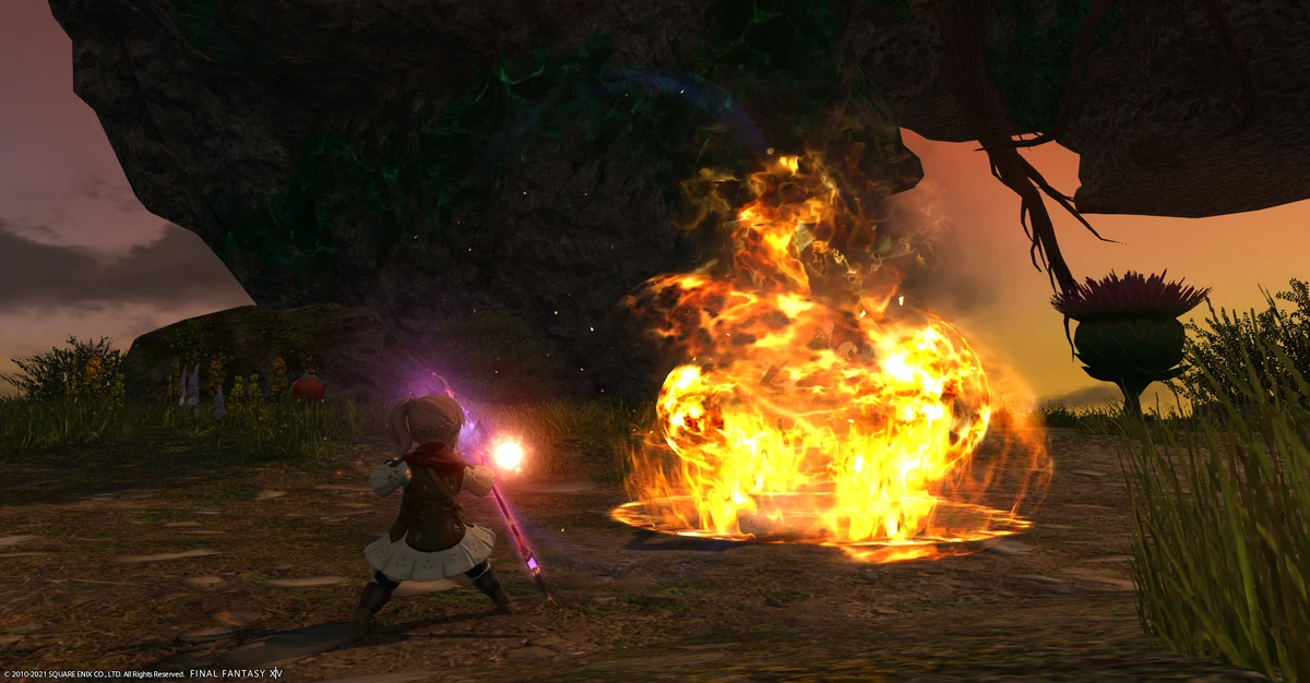 Final Fantasy game where character is standing near fire.
