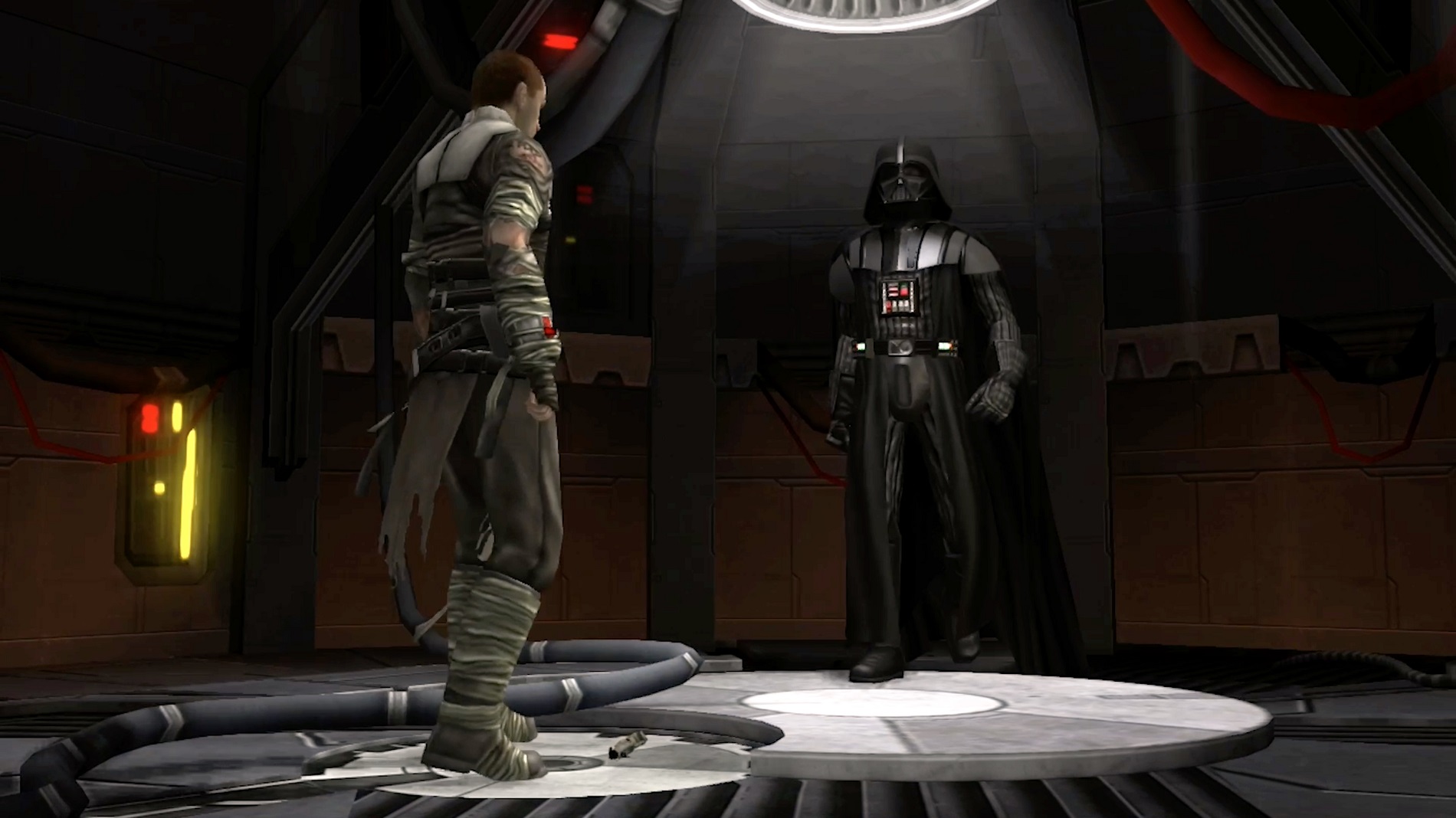 Player and darth icky infront of each other, game screenshot