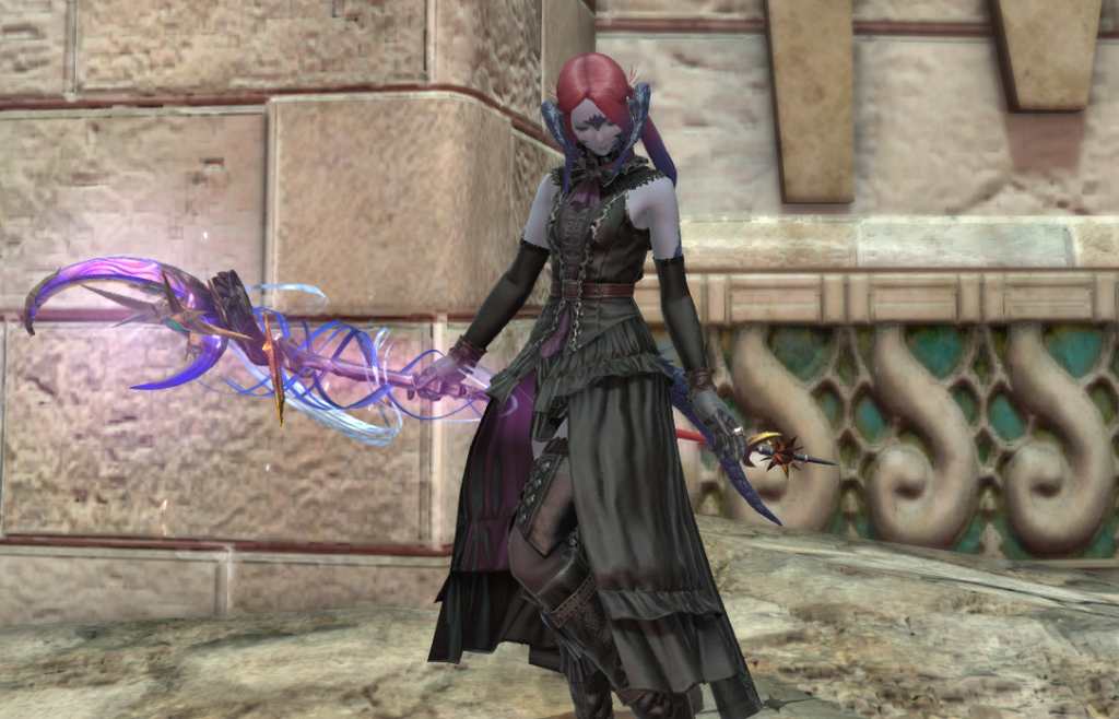The girl player holding a power sword in the game