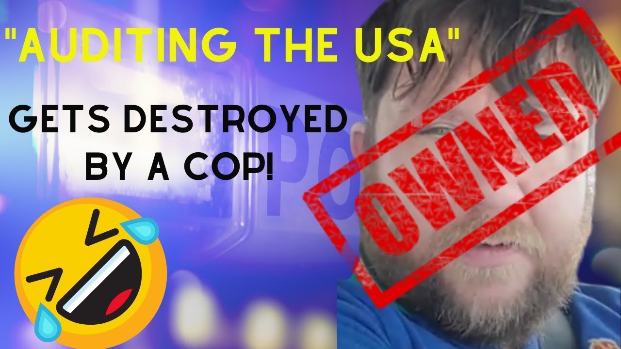 Owned stamp on glenn cerio's face on right auditing the USA gets destroyed by a cop written on left