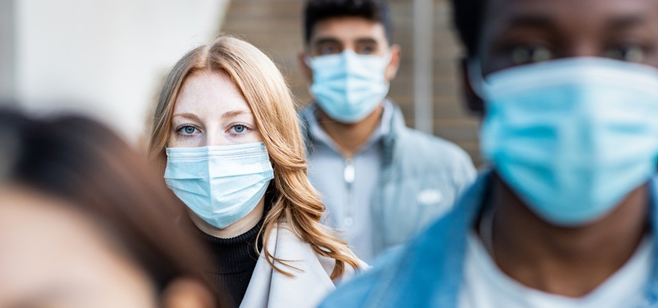 People wearing surgical masks.
