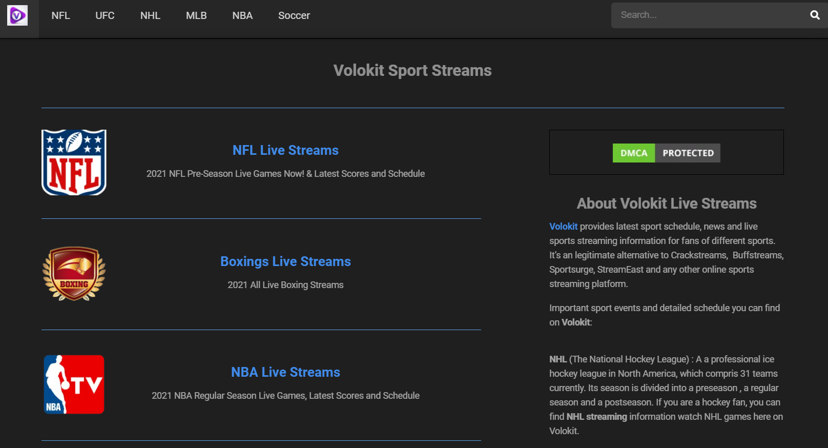 Volokit-sport-stream-page-interface