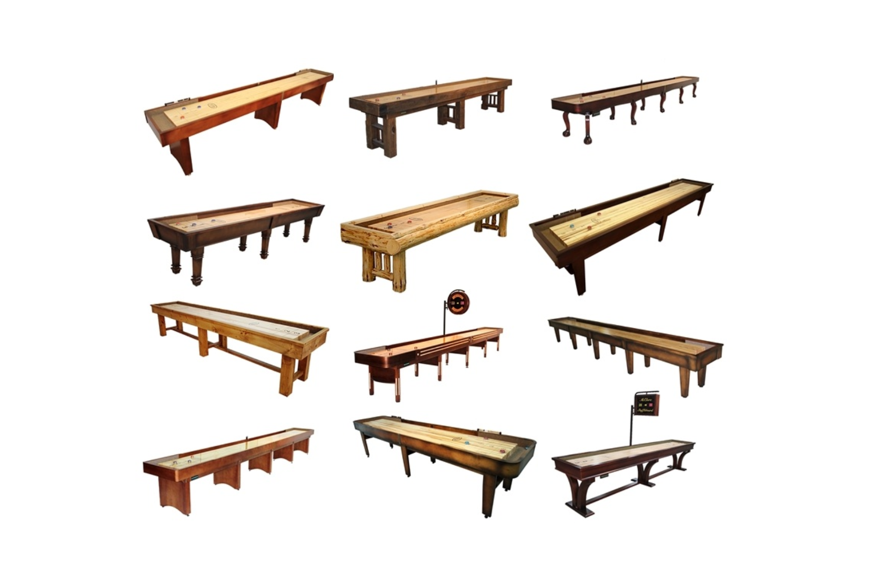 Various varieties of shuffleboard tables