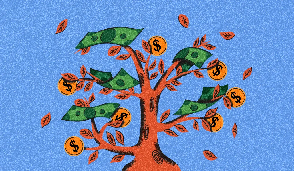 Visualization of a tree with dollar sign on fruits