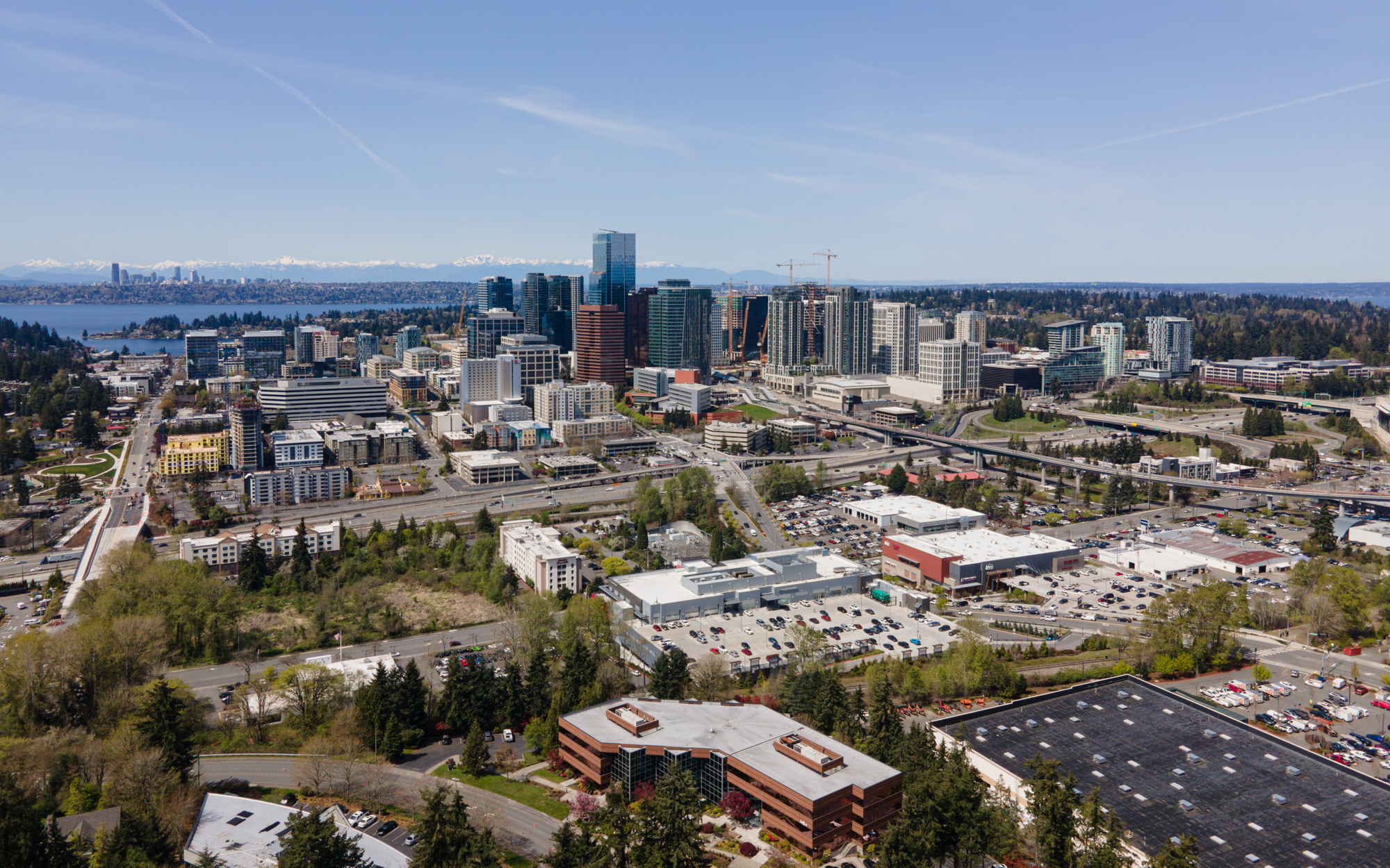 A sky view of a city in Bellevue