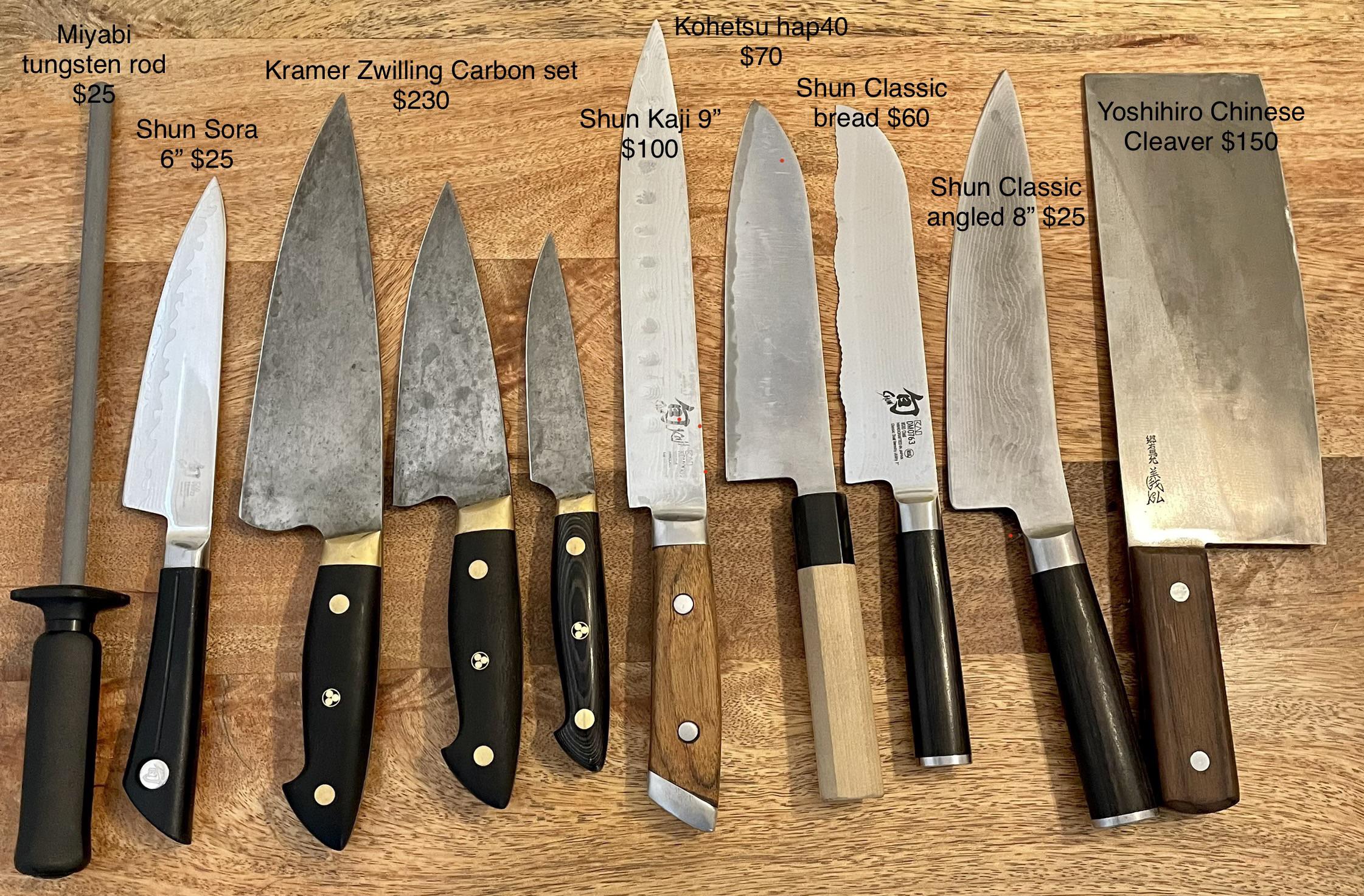 Set of used knife with each knife name and price