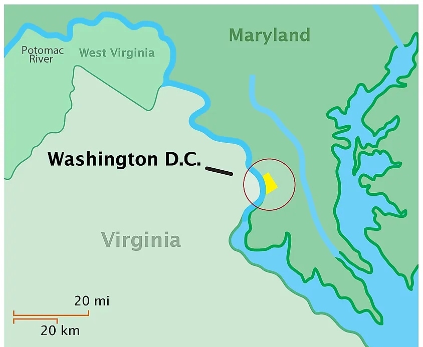 Washington DC highlighted on map