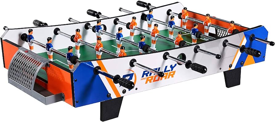 Orange, blue and white Rally and Roar Mini Foosball Table
