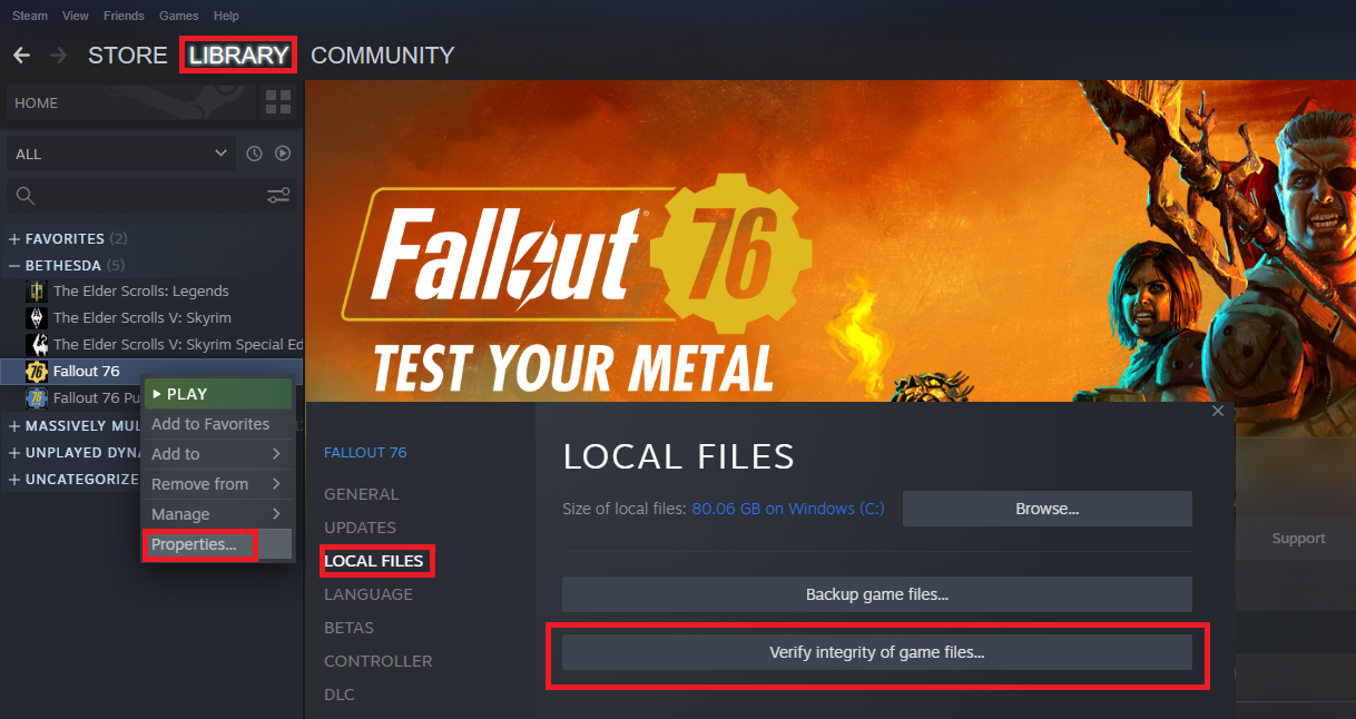 Step by step direction on how to verify files using steam