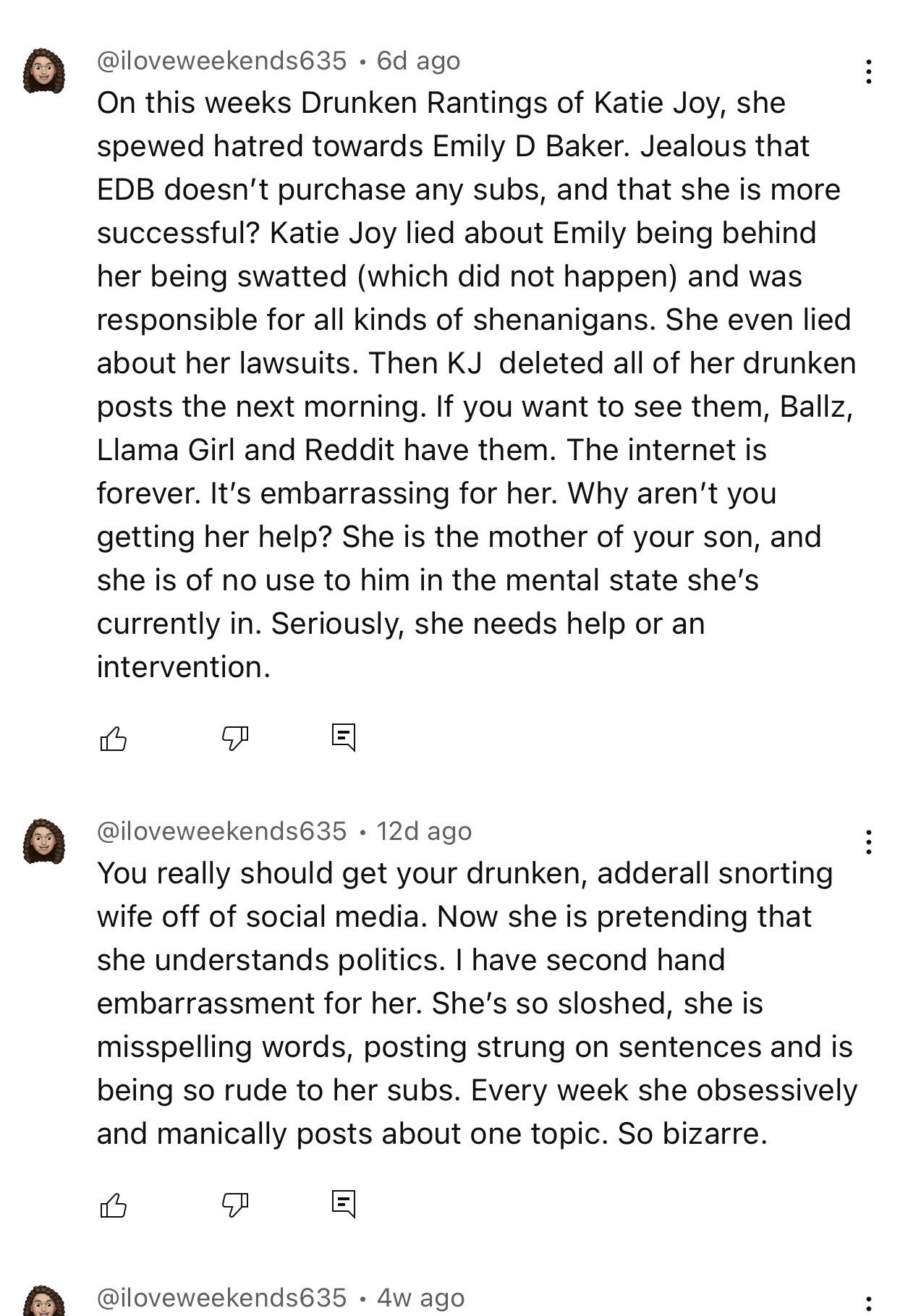 Some hateful comments for the lies of katie joy