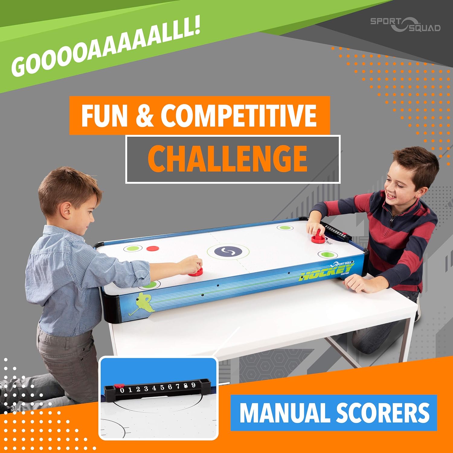 Kids playing on Sport Squad HX40 Electric Powered Air Hockey Table