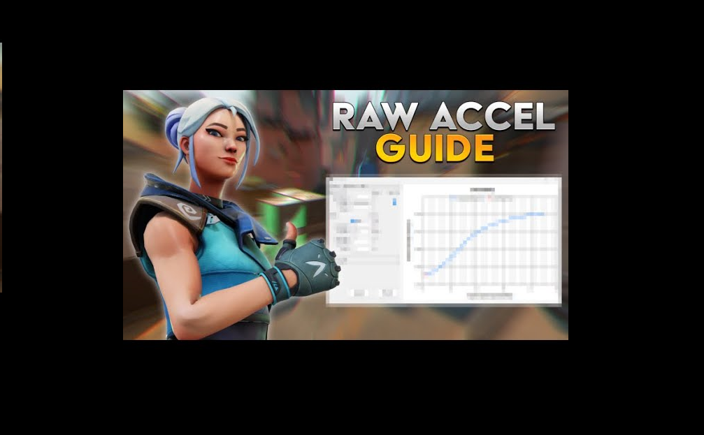 Raw accel guide written, graph in the background, girl player standing on the side 