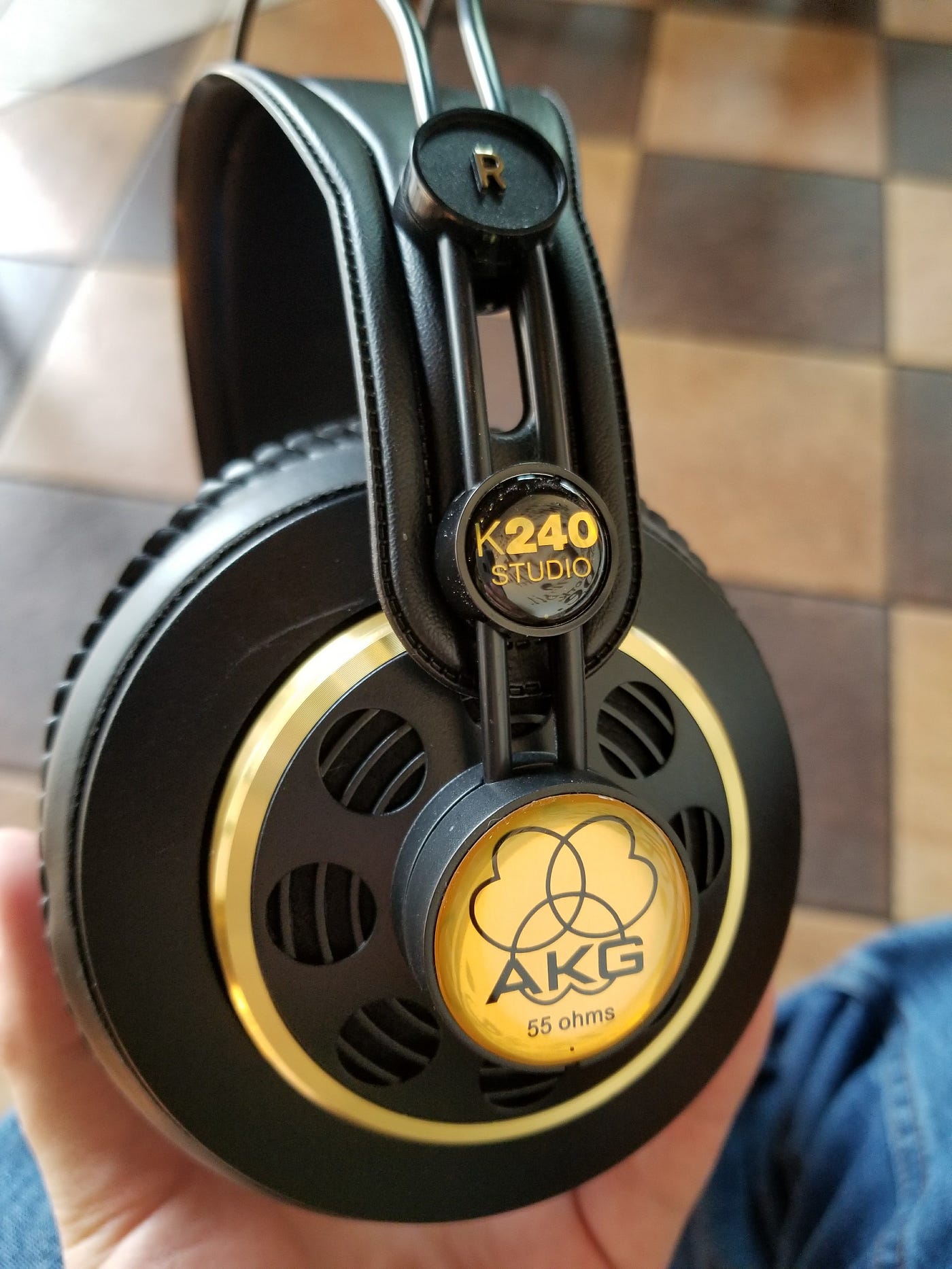 Black and golden AKG K240 Studio headphones